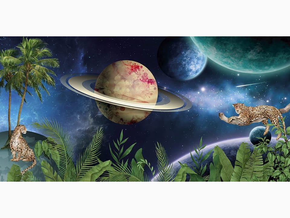 Fototapeta Planeta z pierścieniami i lamparty na wymiar