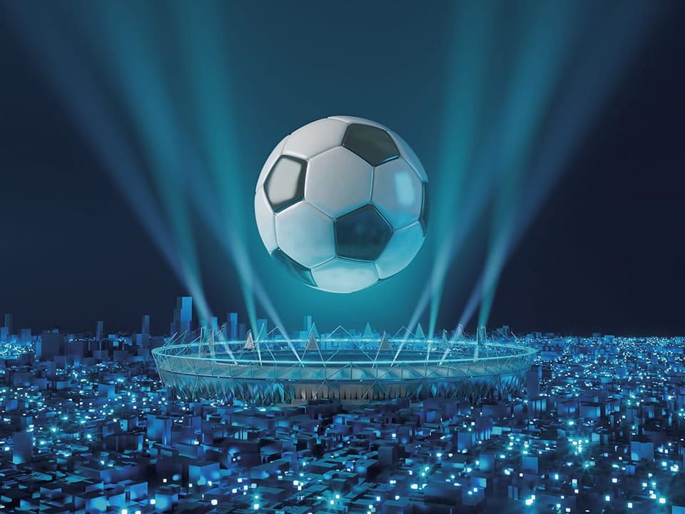 Fototapeta Piłka nożna nad stadionem nocą na wymiar