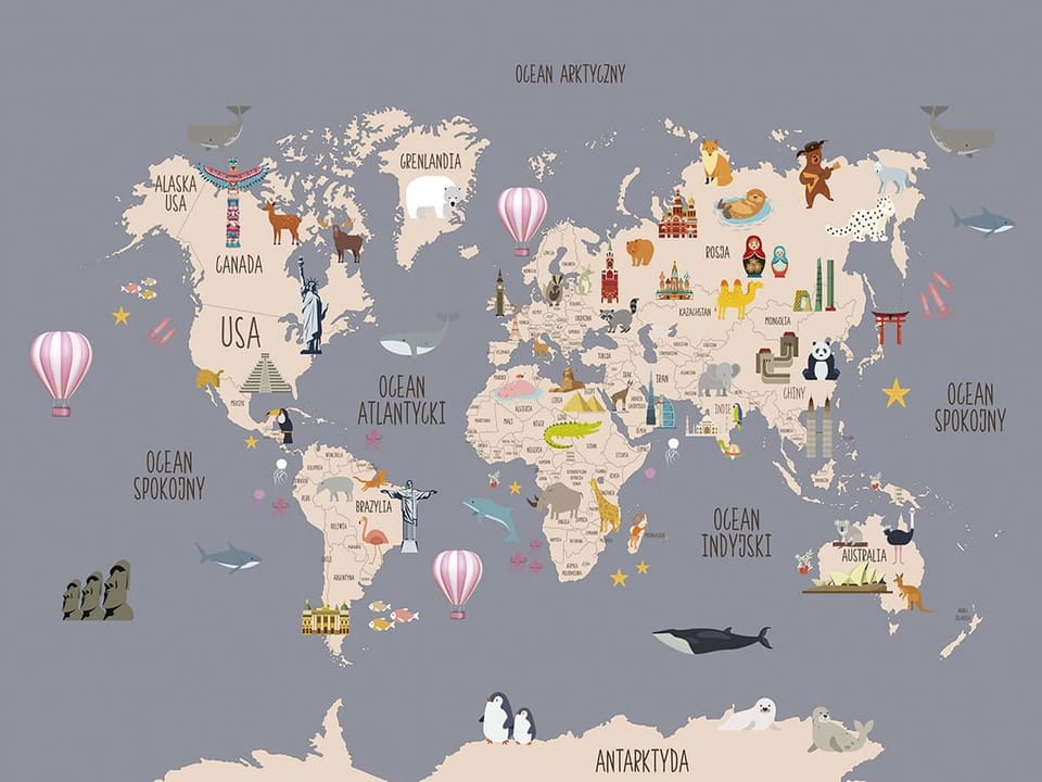 Fototapeta Ilustrowana mapa świata dla dzieci na wymiar