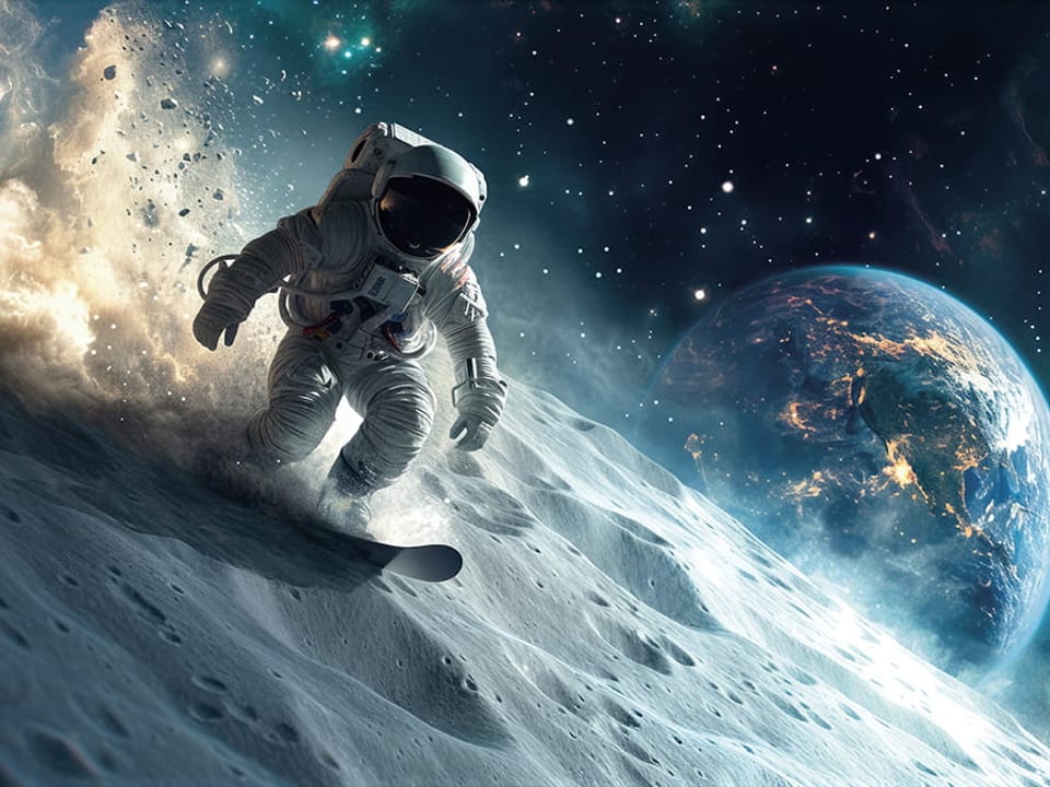 Fototapeta Astronauta na księżycu z widokiem na Ziemię na wymiar