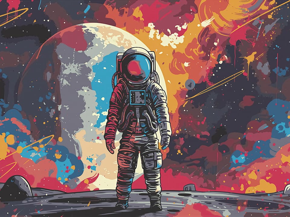 Fototapeta Astronauta na Księżycu z Kolorami na wymiar