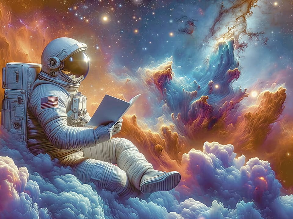 Fototapeta Astronauta na kolorowych chmurach na wymiar
