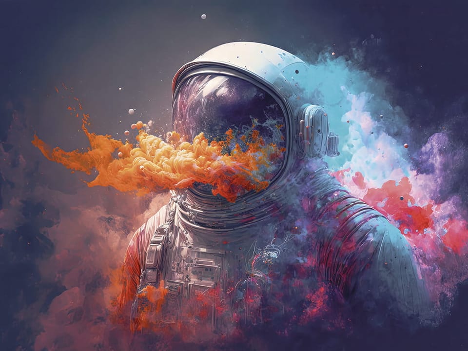 Fototapeta Astronauta w kolorowym dymie na wymiar