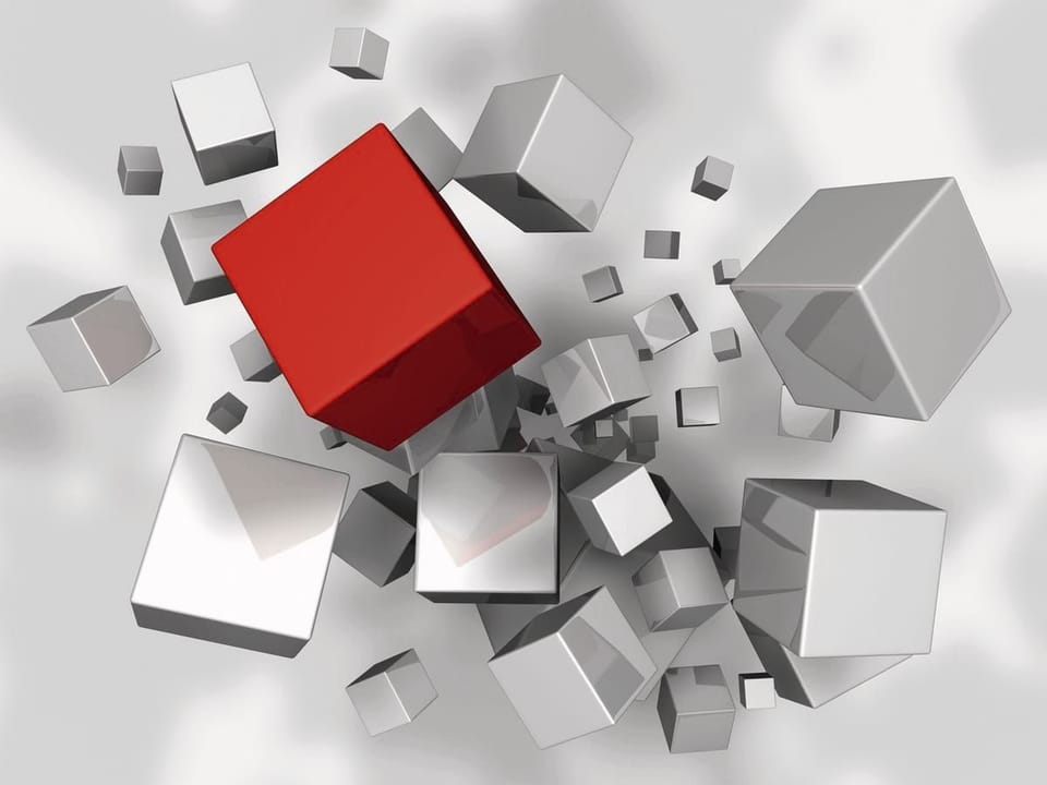 Fototapeta Czerwony sześcian wśród szarych