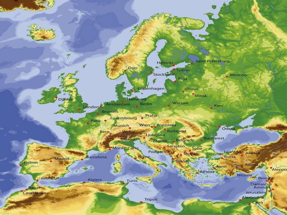 Fototapeta Mapa fizyczna Europy i okolic na wymiar