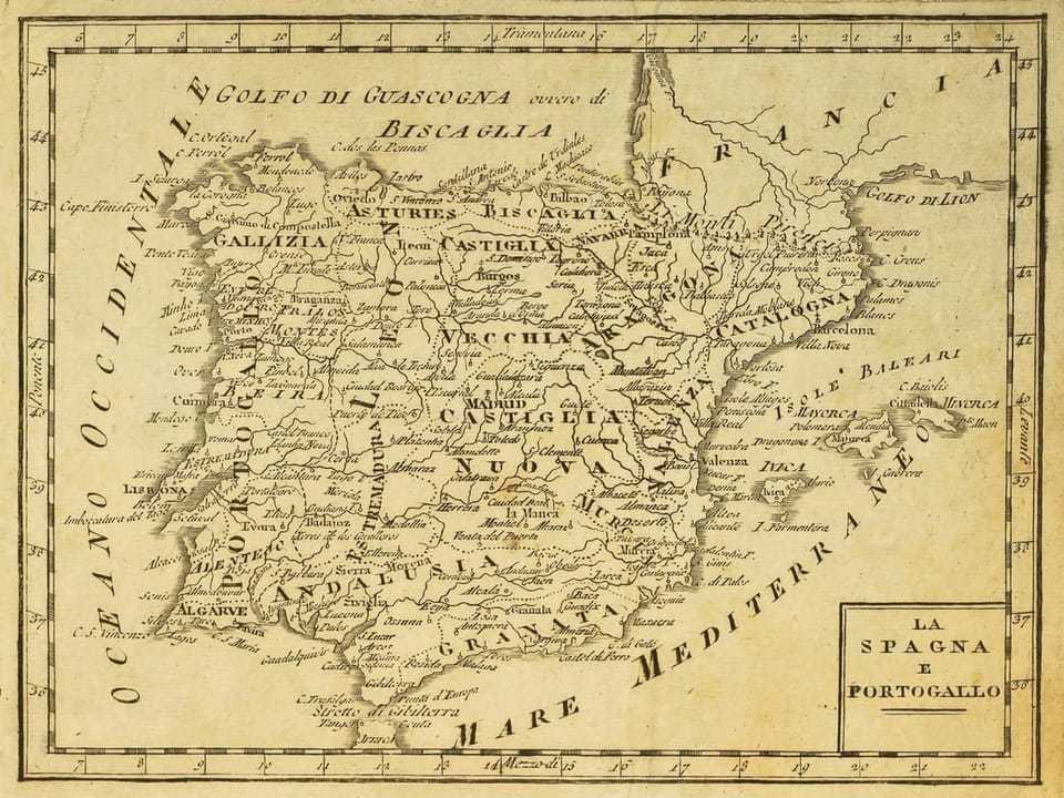 Fototapeta Stara mapa Hiszpanii i Portugalii na wymiar