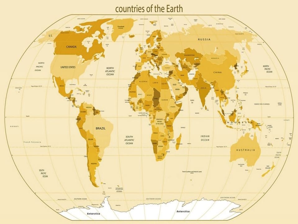 Fototapeta Mapa świata z krajami i oceanami