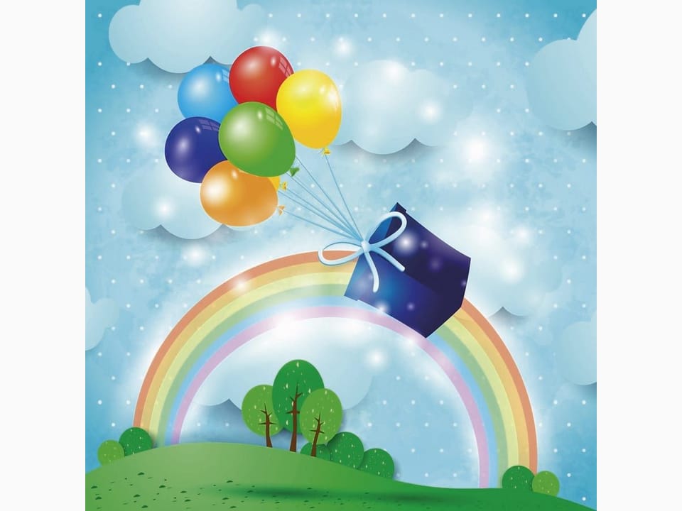 Fototapeta Balony z Prezentem na Tle Tęczy
