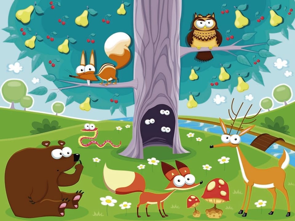 Fototapeta Zwierzęta w lesie pod drzewem