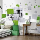 Miniatura fototapety Geometryczne sześciany w zieleni we wnętrzu pokoju nastolatka