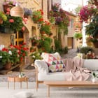 Miniatura fototapety Uliczka z Kwiatami i Kamiennymi Ścianami we wnętrzu salonu