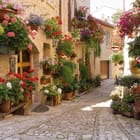 Miniatura fototapety Uliczka z Kwiatami i Kamiennymi Ścianami