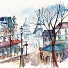 Miniatura fototapety Spokojna uliczka z czerwonymi dachami