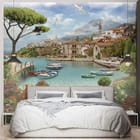 Miniatura fototapety Nadmorska wioska z łodziami we wnętrzu sypialni