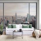 Miniatura fototapety Panorama miasta przez okno we wnętrzu salonu