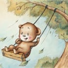 Miniatura fototapety Miś na huśtawce pod drzewem