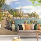 Miniatura fototapety Promenada nad jeziorem z kwiatami we wnętrzu salonu