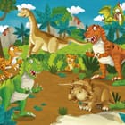 Miniatura fototapety Kolorowe Dinozaury na Polanie