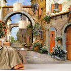 Miniatura fototapety Urok Starego Miasta z kwiatami we wnętrzu sypialni