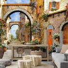 Miniatura fototapety Urok Starego Miasta z kwiatami we wnętrzu salonu