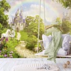 Miniatura fototapety Zamek z Tęczą w Bajkowej Krainie we wnętrzu pokoju nastolatka