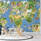 Miniatura fototapety Mapa świata z zabytkami we wnętrzu pokoju dziecka