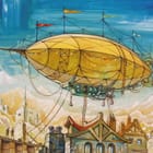 Miniatura fototapety Żółty sterowiec nad miastem