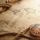 Miniatura fototapety Kompas na Starej Mapie