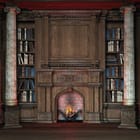 Miniatura fototapety Kominek z drewnianymi półkami