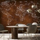 Miniatura fototapety Konturowa mapa świata na ciemnym tle we wnętrzu biura