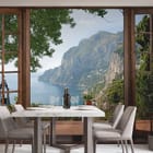 Miniatura fototapety Widok na morze przez okno we wnętrzu kuchni