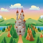 Miniatura fototapety Zamek na wzgórzu z kolorowymi drzewami