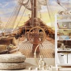 Miniatura fototapety Pokład drewnianego statku żaglowego we wnętrzu pokoju nastolatka