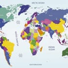 Miniatura fototapety Kolorowa mapa świata na ścianie