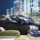 Miniatura fototapety Nowoczesny samochód w miejskiej scenerii we wnętrzu pokoju dziecka
