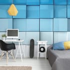 Miniatura fototapety Trójwymiarowe Niebieskie Kostki we wnętrzu pokoju nastolatka