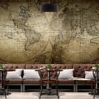 Miniatura fototapety Stara Mapa Świata z Kontynentami we wnętrzu kawiarni
