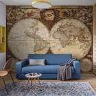 Miniatura fototapety Stara mapa świata z kontynentami we wnętrzu pokoju nastolatka