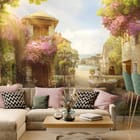 Miniatura fototapety Kamienne budynki z kwiatami we wnętrzu salonu