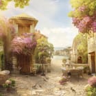 Miniatura fototapety Kamienne budynki z kwiatami