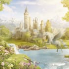 Miniatura fototapety Pegaz nad rzeką i zamek