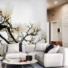 Miniatura fototapety Gałąź magnolii na jasnym tle we wnętrzu salonu