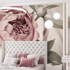 Miniatura fototapety Bukiet różowych piwonii we wnętrzu sypialni