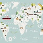 Miniatura fototapety Mapa świata z ikonami dla dzieci