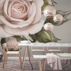 Miniatura fototapety Róże z pąkami na jasnym tle we wnętrzu kuchni