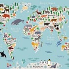 Miniatura fototapety Mapa Świata dla Dzieci z Fauną