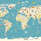 Miniatura fototapety Mapa świata dla dzieci z zwierzętami