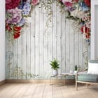 Miniatura fototapety Kwiatowa dekoracja na desce we wnętrzu salonu
