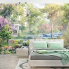 Miniatura fototapety Bujny ogród z mostkiem we wnętrzu sypialni