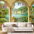 Miniatura fototapety Widok na port przez arkady we wnętrzu salonu